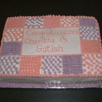 First Cake For A Friend! I made this cake last weekend for a dear friend's baby shower. It was a yellow cake with bc filling. Its my take on the Wilton quilt...