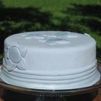 For Fun This is my first 'mock' cake; grey-blue fondant with flowers flecked with luster dust. - can't really see the sparkle though...