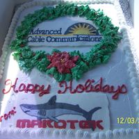 Fbct Wreath Cake This cake was made with two FBCT's of the logos and was made for a Company Holiday Party. Cake was Butter Pecan.