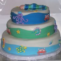 Baby Shower Ocean Life Cake I made this for my best friends baby shower. The baby's room is being decorated in an ocean theme. The cakes are chocolate with...