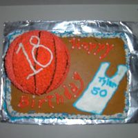 18Th Birthday Basketball Cake I made this for my boss' son's 18th birthday. He LOVES basketball.Cake yellow w/ butterrum flavor butter cream and the ball is...