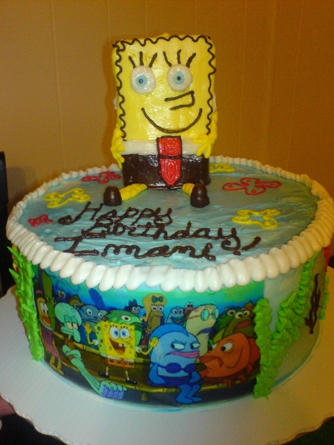 Spongebob Chocolate cake with cookies and cream filling!