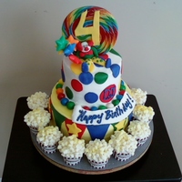 Carnival/circus Cake Buttercreme with fondant accent. I used gum balls for a border. I had fun with this one.