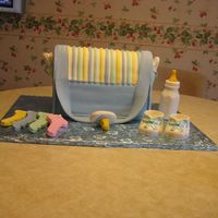 Diaper Bag Thanks so much to helipops for sharing her instructions with all of us to make this cake. Bottle and booties are chocolate and keys and...