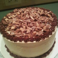 Reeses Peanut Butter Cake Chocolate cake with peanut butter icing. Topped with Reeses peanut butter cups and drizzled with chocolate