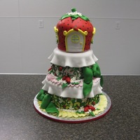 Strawberry Shortcake Birthday cake for a 4 year old girl. Completed photo is below (I just don't like to display cakes with kitchen in the background)...