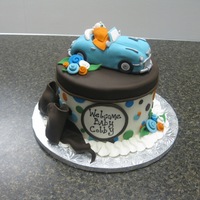 Baby Carriage Baby shower cake for a women who loves classic cars. Colors match the invitation. Vanilla cake with huckleberry cream and vanilla BC. Car...