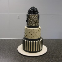 Black And Ivory Cake for a couple's vow renewal. Vanilla bean cake with bavarian cream filling and vanilla BC. Stripes and top bow are fondant. Thanks...