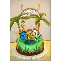 Jungle Cake I made this cake for my son's 2nd b'day...theme being jungle animal,the animals are made of royal icing, the tree is made of...
