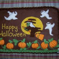 Halloeen Cake Flying witch on broom with pumkins