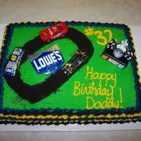 Lowe's Nascar 48 Car Birthday Cake This is a random cake that my kids and I made for my hubby. He loved it! It is just the standard buttercream icing...nothing fancy.