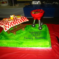 Family Reunion Picnic Family reunion picnic and grill cake. Put everything on a sheet cake, so there where plenty of servings. The table is RC, the bench is...