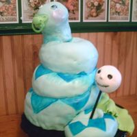 Baby Rattle Snake The theme of this shower was "The Nightmare Before Christmas." It is white and chocolate cake w/BC, covered w/fondant. The head...