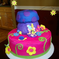 Tinkerbell Tinkerbell for a new six year old. Mushroom was made from cooking part of the cake mix in a Pyrex bowl and putting it over a layered 6&quot...