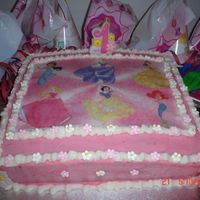 Disney Princess This was a st time me and my mom tried a birthday cake at home , we used sugar and butter mix and pink coloring, it isnt as smooth as the...