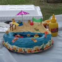 Beach Party Cake This is another one of my first cakes. This one was for my neices 8th birthday. She had a beach party...I used Teddy Grahams and the ocean...