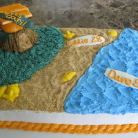 Luau Themed Birthday Party/graduation Fun cake to make!! Triple Chocolate Fudge with Chocolate Ganache filling. Sand is crushed Nilla Wafers, accents are MMF, seashells are...