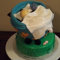 Baby In A Buggy Inspiration from Debbie Brown's "50 Easy Party Cakes" book. I used the Wonder Mold for the buggy portion and a 10"...