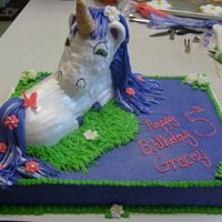 3D Unicorn I used the stand up lamb pan on top of a 12 x 16 sheet cake . I used rice krispy for the face . the unicorn itself is covered in MMF and...