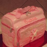 Diaper Bag Baby Shower Cake Cake was made with 2 1/4 sheet cakes and carved and iced in buttercream; then covered in fondant. I found the diaper bag on babies r us...