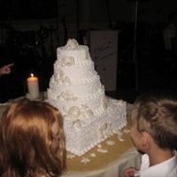 Beachy Cake Another Dummy cake w/ a carrot cake on the side to cut.The Bride wanted a LARGE wedding cake but was having a different dessert.White...