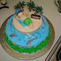 Beach Island Cake I made the cake with buttercream with fondant and plastic accents.