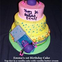 Itsy Bitsy Spider For Emma Top tier is butter cream iced and to be removed for baby smash cake, middle and bottom tiers are covered with fondant.Rain drops and water...