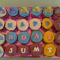Teddy Bear Cupcakes Vanilla cupcakes with fondant teddy bears and letters