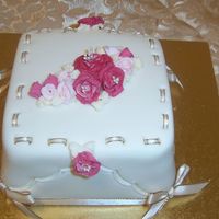 Mother's Day Cake - Piped Roses This cake is delightful as it has ivory piped leaves among different shades of pink piped roses, satin ribbon and crimped edges. This cake...