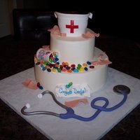 Nursing School Grad Fondant hat, stethascope, pill bottle, band-aids & jelly belly "pills"