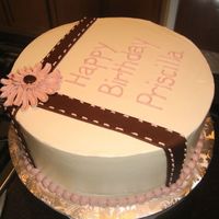 Priscilla Ribbon Chocolate cake with Rasp BC filling. Fondant ribbon