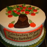 Jack's 7Oth buttercream with fondant tree and apples. All his childrens names and grandchildren too.