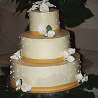 Arecelli'a Cake Yellow SMBC with swiss dots. Darker yellow fondant ribbon.