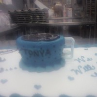 Coffee House Retirement Cake This cake is made from a sheet cake and 3 small, four-inch round cakes are used to form the "cup". This was for the retirement...