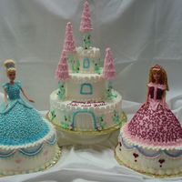 Twin Princesses All Buttercream, decorated to match dolls original dresses.