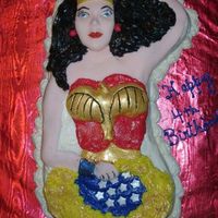 Wonder Woman Made using the old pan, but instead of using the plastic faceplate, I molded a fondant piece and drew in the features with food markers....