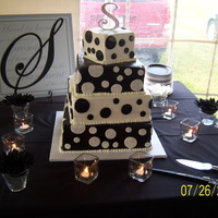 Black And White Wedding Bride wanted a black and white. The cake is iced in butter cream icing and the circles are fondant.