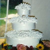 Wedding Cake This is Italian Meringue Frosting, VERY hard to work with!! This idea was from Martha Stewart about 8 years ago.