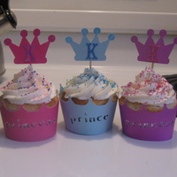 Princess And Prince Cupcakes These were for a girls birthday. There were a couple of boys invited so I canged the word on the wrapper from Princess to Prince.