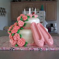 Dd's 4Th Birthday Cake Choc. Chip Cookie & Mocha Cakes, filled with buttercream and covered in MMF.The roses are buttercream, it's hard to see in the...