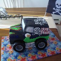 Grave Digger I did this for my son's 7th birthday. He loves Grave Digger! It's a yellow cake, decorated in all buttercream, except for the...