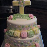 Baptism Cake Cake for neices baptism. Everything is MMF. Cross is styrofoam covered fondant.