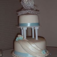 My Niece's Wedding Cake 6" and 10" white velvel cake, with raspberry filling. Decoated with buttercream and fondant.