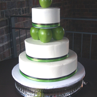 Sass Wedding This cake was fun to do as the bride wanted to incorporate her apple theme into the cake. Cake sizes are 6, 10 & 14. Real ribbon (green...