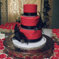 Young Wedding This bride's wedding style was "Classy Goth". Red buttercream, black ribbon and feathers, blink from craft store, brooches (...