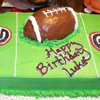 Georgia Bulldog Football Birthday Cake My client's young son LOVES UGA. So I did a yellow butter cake with a simple green background. And then a carved chocolate butter cake...