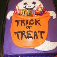 Ghost Sheet Cake I did this 1/2 sheet vanilla butter cake for my son's preschool Halloween party. I only had about 30 minutes to decorate it, so I had...