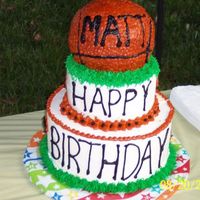 Basketball Birthday Cake This is a 3 tier cake with a ball pan on the top. The layers are a 8inch 3 layer neopolitian cake, with a yellow cake 6 inch cake on top of...