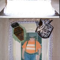 Over The Hill Edible image - fondant tombstone and coffin. All other deocrations are plastic.