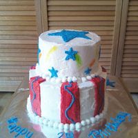 Camdons Cake this cake was fun to do, it was for a 2 year olds birthday all buttercream decorations with color firework splashes.